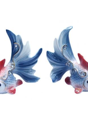 Золотые рыбки парочка отдельно фаянс синие, статуэтка фаянс рыбки