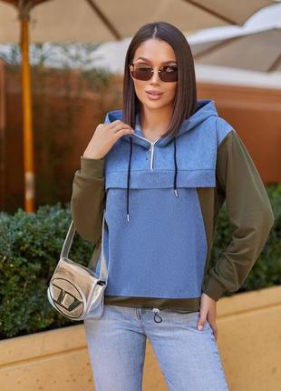 Анорак світшот з капюшоном жіночий двонитка з джинсом розмір 42-52