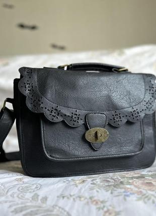 Сумка екошкіра вінтаж стиль ретро чорна