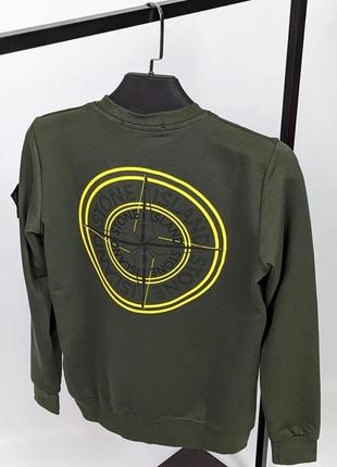 Хакі чоловічий світшот з принтом в стилі stone island2 фото