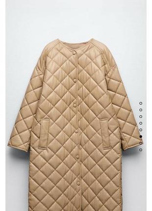 Длинный пуховик из еко кожи zara 2024