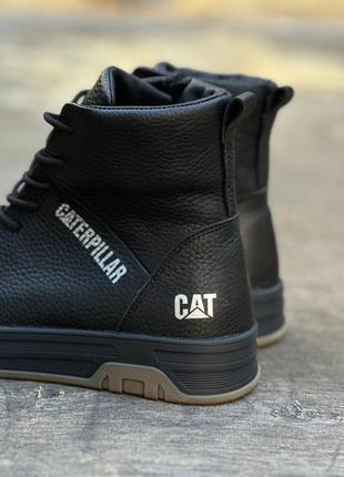 Зимові шкіряні ботинки cat чорні6 фото