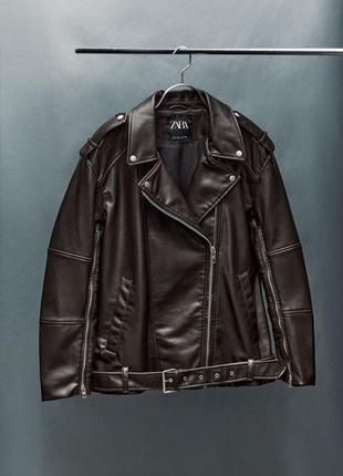 Коричневая кожаная куртка zara new xs s | кожанка кожаная куртка