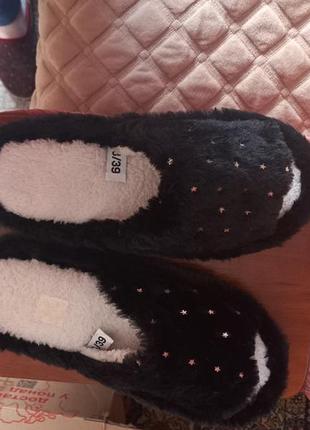 Тапочки домашние плюшевые с блестками- звездочками. размер 38.
