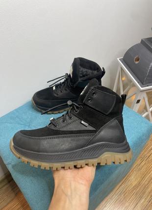 Шкіряні зимові черевики nike black на хлопчика на шнурках гумках ботинки зимние из натуральной кожи найк чёрные
