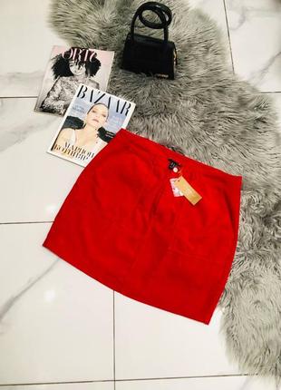 Трендовая красная вельветовая юбка хлопок от new look хл