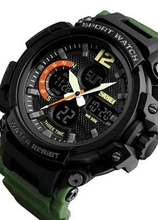Часы наручные мужские skmei 1343ag army green, часы тактический противоударный. цвет: зеленый