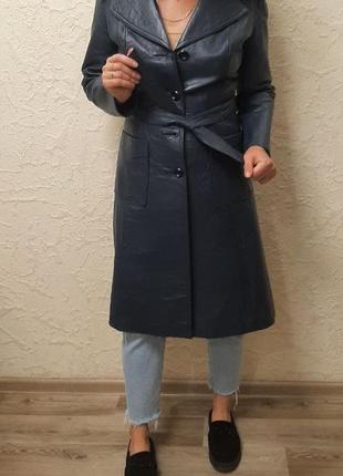 Кожаный плащ тренч цвет denim vintage