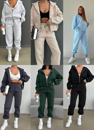 🌈6! шикарний теплий жіночий спортивний сірий графітовий костюм графіт женский на флісі...