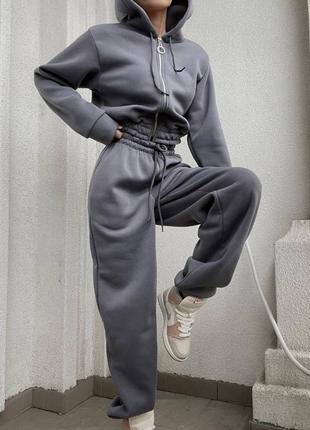 Спортивный костюм худи укороченное на молнии и штаны джоггеры трехнитка на флисе2 фото
