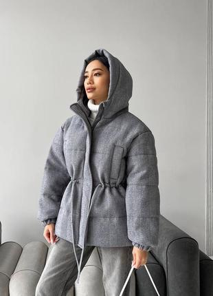 Теплая зимняя куртка с каюшоном из шерсти на силиконе 150, женская куртка на зиму 50% шерсть, курточка зимняя, глория 02
