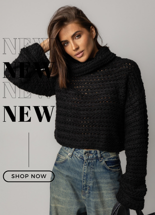 Чорний укорочений светр з ажурної в'язки