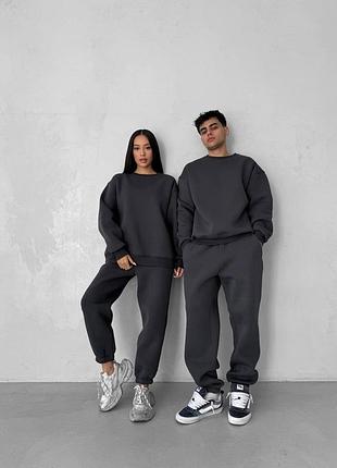 Парные спортивные костюмы family look на флисе свитшот и штаны джоггеры