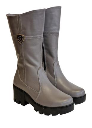 Полусапоги женские кожаные на молнии серые 36-41