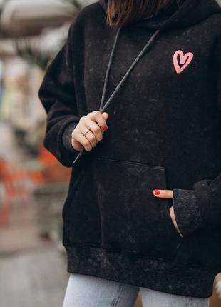 Мега стильний утеплений жіночий худі «сердце» в стилі  oversize🖤