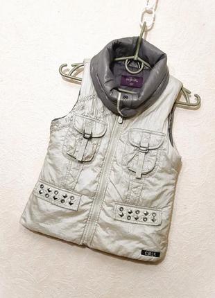 Wojcik польша дутая жилетка на девочку 6-9лет демисезон на молнии серая с воротником безрукавка