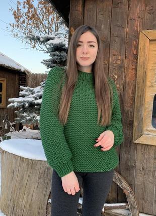 Жіночий в'язаний светр оверсайз об'ємний простий ручної роботи💚