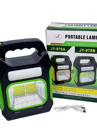 Портативний ліхтар лампа jy-978b акумуляторний із сонячною панеллю + power bank. колір: зелений8 фото