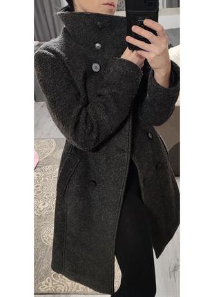 Фирменное стильное классическое шерстяное трендовое пальто черное модное повседневная куртка парка