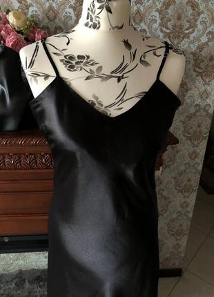 Платье шелковое, в бельевом стиле, черное базовое2 фото