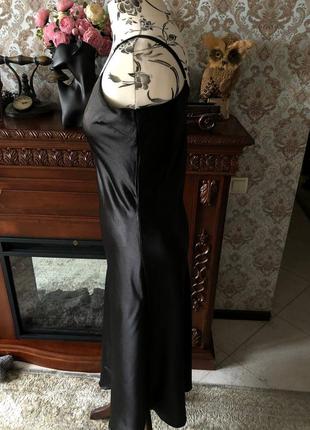 Плаття шовкове, у стилі білизни, чорне базове5 фото