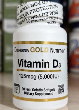 Витамин d3, 5000 ме (125 мкг), california gold nutrition, 90 капсул