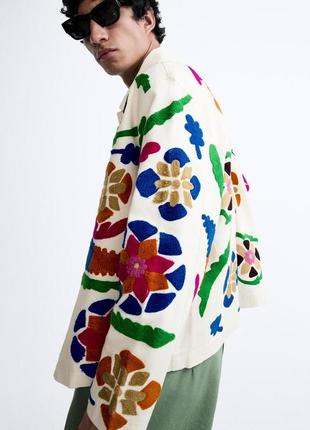 Бавовняна куртка з квітами чоловіча zara new5 фото