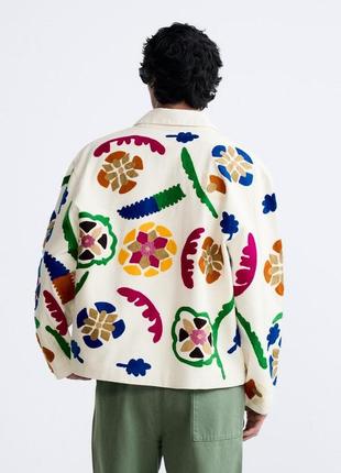 Бавовняна куртка з квітами чоловіча zara new4 фото