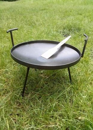 Сковорода uni для мангала из диска брони "есо" металлический со съемными ручками черный