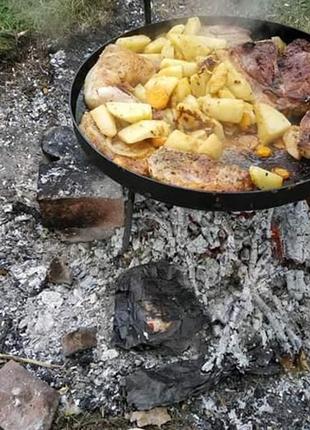 Сковорода uni для мангала из диска брони "есо" металлический со съемными ручками черный