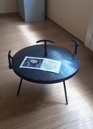 Сковорода uni для мангала из диска брони "есо" металлический со съемными ручками черный