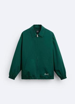 Хлопковая куртка зеленая с вышивкой zara new6 фото