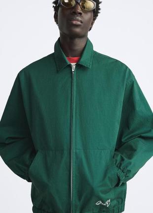 Хлопковая куртка зеленая с вышивкой zara new5 фото