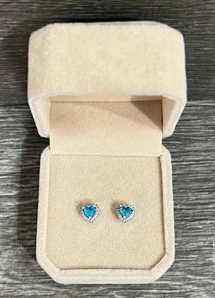 Серьги классические "миниатюрный аквамарин" с цирконами ювелирный сплав покрытие серебро в коробочке