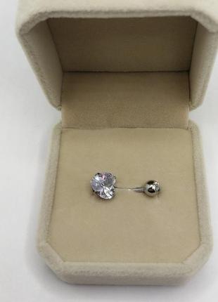 Серьга для пирсинга пупка "алмазное сердце" навела медицинская ювелирная сталь и цирконы в бархатной коробочке