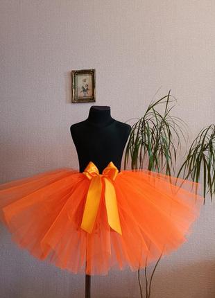 Юбка оранжевая 3-7 оранжевая пышная фатиновая маскарадный костюм лисичка морковка7 фото