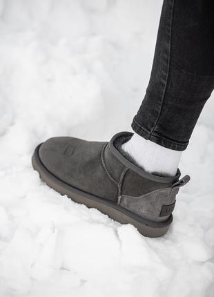 Зимние женские угги ugg classic ultra mini grey (мех) 37-38-39-402 фото