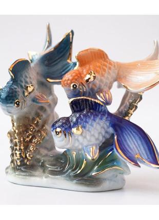 Три рыбки фаянс, статуетка керамическая