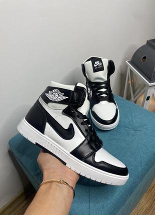 Шкіряні кросівки зимові nike jordan white black зимние кросовки на меху найк джордан из натуральной кожи белые с чёрным5 фото