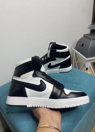 Шкіряні кросівки зимові nike jordan white black зимние кросовки на меху найк джордан из натуральной кожи белые с чёрным2 фото
