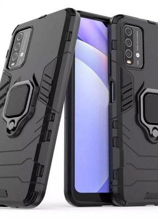 Чехол fiji ring для xiaomi redmi note 9 4g бронированный бампер с кольцом черный