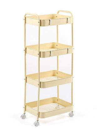 Етажерка мобільна чотириярусна для зберігання в інтер'єрі універсальний органайзер з металу кремова dm-11