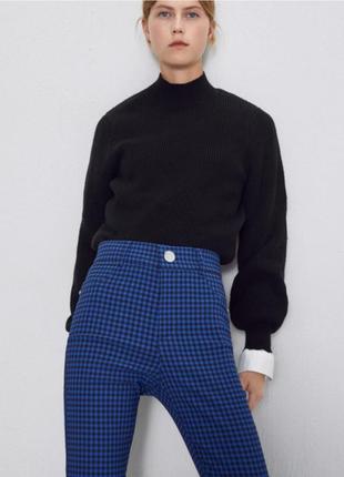 Шикарные женские брюки / легинсы в сине - чёрную клетку zara made in cambodia, 💯 оригинал