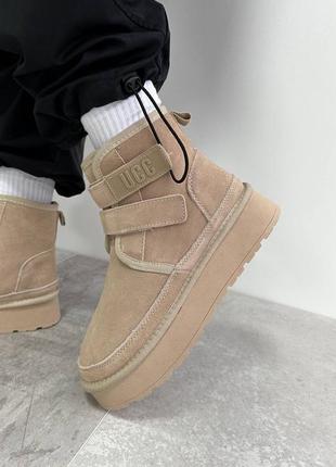 Замшеві уггі на липучках з натуральної замші на підвищеній підошві, женски угги і...