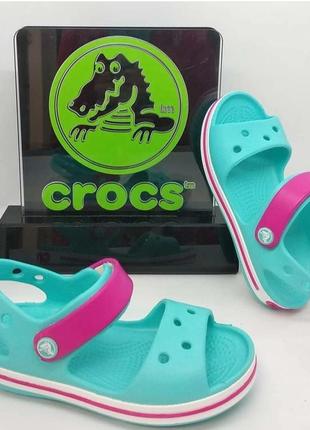 Крокс крокбенд сандалі голубі дитячі crocs crocband kids sandal pool/candy pink3 фото