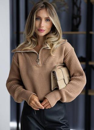 Стильний теплий светр із блискавкою на комірі (8 кольорiв)