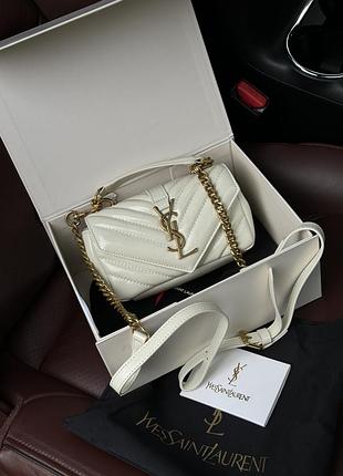 Сумка кросс боді ysl college mini quilted crossbody bag cream premium 1:1 найвища якість