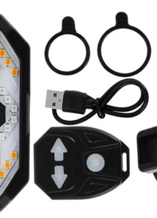 Фонарь велосипедный задний с указанием поворотов fy-1820 (red+yellow), зу micro usb, пульт управления