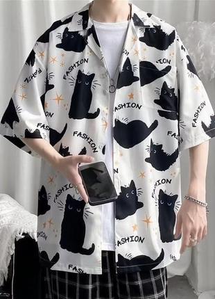 Рубашка унисекс с котами в стиле харадзюка2 фото