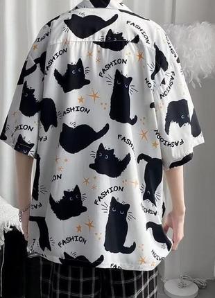 Рубашка унисекс с котами в стиле харадзюка3 фото